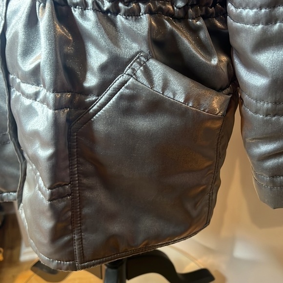 St John Sz 6-8 Petite Silver Fleece Lines Parka Snap Closure Jacket Coat - Picture 6 of 13